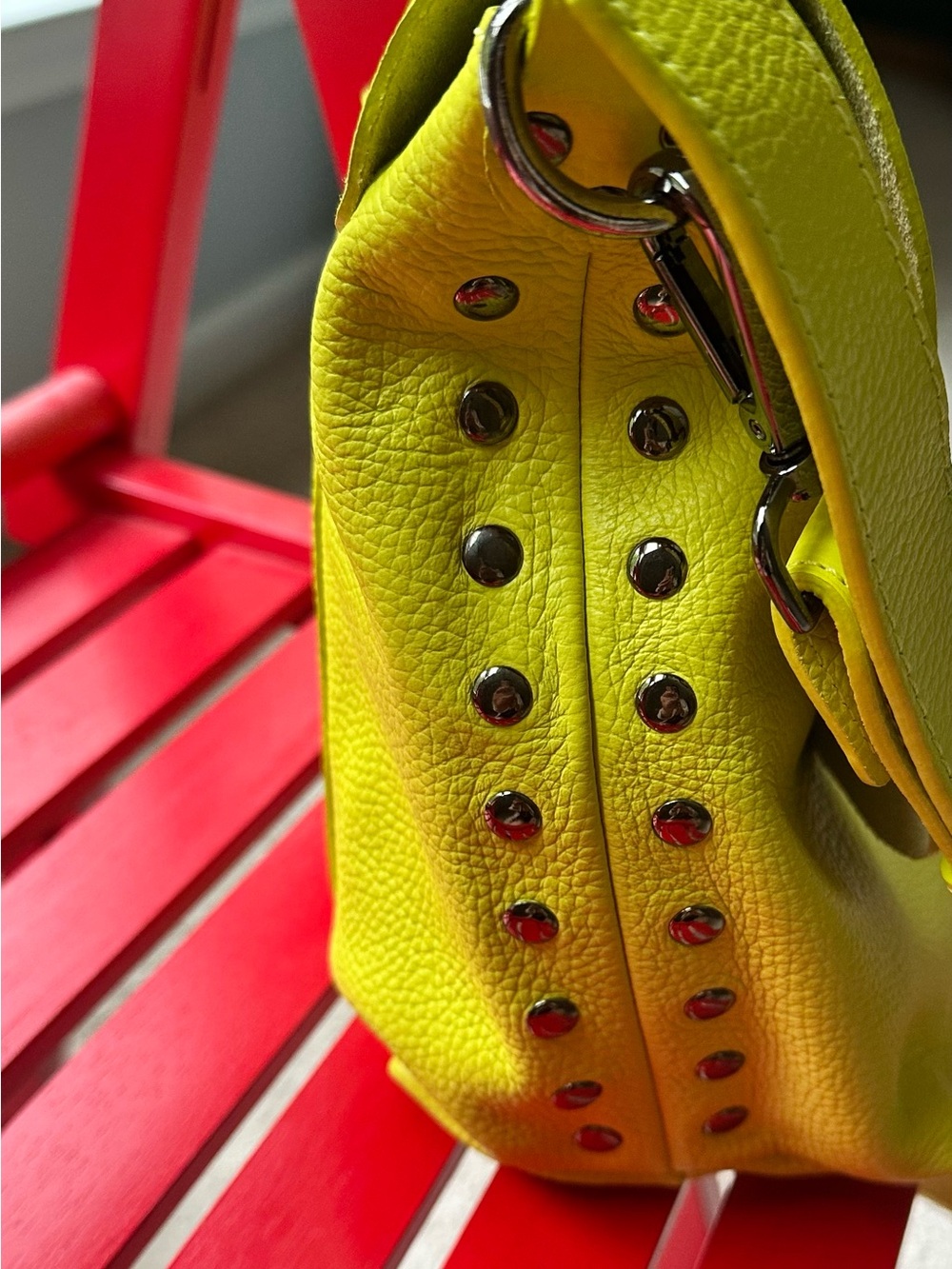 New John Fluevog Lime Green Grain Leather Satchel Handbag -Slouchy - Picture 5 of 9
